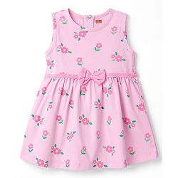 Babyhug Single Jersey Knit Floral Printed Frock with Half Sleeves Shrug & Bow - Pink