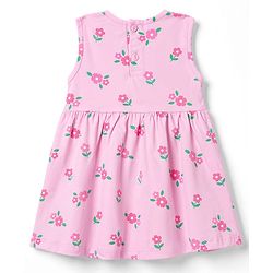 Babyhug Single Jersey Knit Floral Printed Frock with Half Sleeves Shrug & Bow - Pink