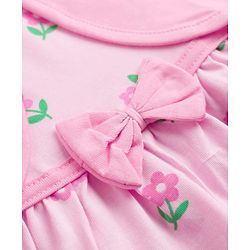 Babyhug Single Jersey Knit Floral Printed Frock with Half Sleeves Shrug & Bow - Pink
