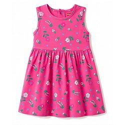 Babyhug Single Jersey Knit Frock and Shrug with Half Sleeves and Floral Print - Pink