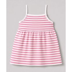 Babyhug Cotton Knit  Half Sleeves  Striped Frock with Shrug - Pink