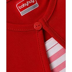 Babyhug Cotton Knit  Half Sleeves  Striped Frock with Shrug - Pink