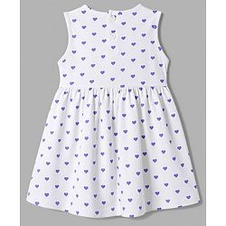 Babyhug Cotton Knit Frock and Shrug with Half Sleeves and Hearts Print in White