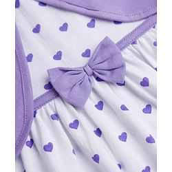 Babyhug Cotton Knit Frock and Shrug with Half Sleeves and Hearts Print in White