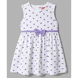 Babyhug Cotton Knit Frock and Shrug with Half Sleeves and Hearts Print in White