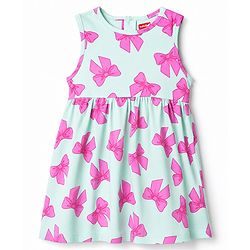 Babyhug Single Jersey Knit Half Sleeves Bow Printed Frock With Shrug - Pink