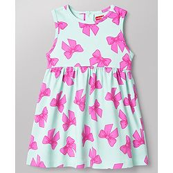 Babyhug Single Jersey Knit Half Sleeves Bow Printed Frock With Shrug - Pink