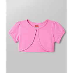 Babyhug Single Jersey Knit Half Sleeves Bow Printed Frock With Shrug - Pink