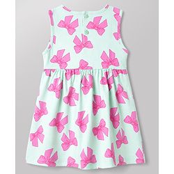 Babyhug Single Jersey Knit Half Sleeves Bow Printed Frock With Shrug - Pink