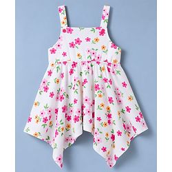 Babyhug Single Jersey Knit Full Sleeves Shrug With Floral Printed Frock - White