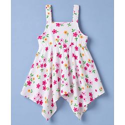 Babyhug Single Jersey Knit Full Sleeves Shrug With Floral Printed Frock - White
