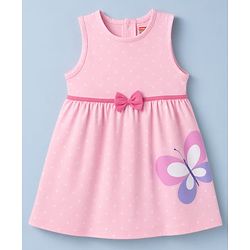 Babyhug Single Jersey Knit Frock & Half Sleeves Shrug with Butterfly Print - Pink
