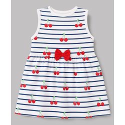 Babyhug Single Jersey Knit Half Sleeves Cherry Printed Frock with Shrug & Bow Applique  - White
