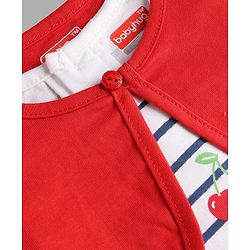 Babyhug Single Jersey Knit Half Sleeves Cherry Printed Frock with Shrug & Bow Applique  - White