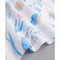 Babyhug Single Jersey Knit Half Sleeves Floral Printed & Bow Applique Frock With Shrug - White