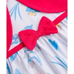 Babyhug Single Jersey Knit Half Sleeves Floral Printed & Bow Applique Frock With Shrug - White