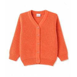 Babyhug Knit Full Sleeves Solid Colour Front Open Sweater - Orange