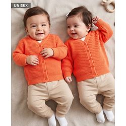 Babyhug Knit Full Sleeves Solid Colour Front Open Sweater - Maroon
