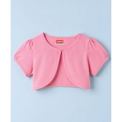 Babyhug Single Jersey Knit Half Sleeves Cherry Printed Frock With Shrug & Bow Applique - White & Pink