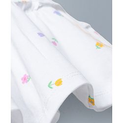Babyhug Single Jersey Knit Half Sleeves Shrug With Floral Printed & Tiered Frock - White