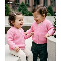 Babyhug Knit Full Sleeves Solid Colour Front Open Sweater - Maroon