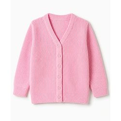 Babyhug Knit Full Sleeves Solid Colour Front Open Sweater - Maroon