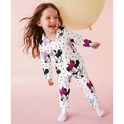 Babyhug Disney Single Jersey Knit Full Sleeves Shirt & Pyjama Co-ords Night Suit With Minnie Mouse Graphic - White