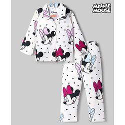 Babyhug Disney Single Jersey Knit Full Sleeves Shirt & Pyjama Co-ords Night Suit With Minnie Mouse Graphic - White