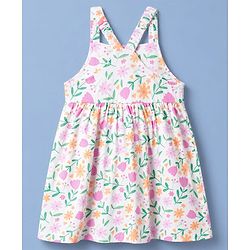 Babyhug Cotton Single Jersey Knit Half Sleeves Floral Printed Frock with Shrug - White