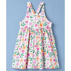 Babyhug Cotton Single Jersey Knit Half Sleeves Floral Printed Frock with Shrug - White