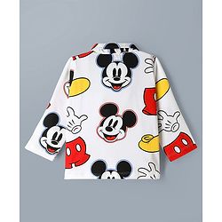 Babyhug Disney 100% Cotton Knit Full Sleeves Co-Ords Shirt & Pyjama Night Suit With Mickey Mouse Graphic - White
