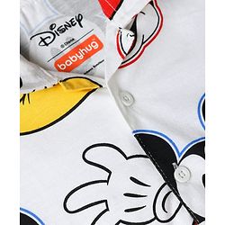 Babyhug Disney 100% Cotton Knit Full Sleeves Co-Ords Shirt & Pyjama Night Suit With Mickey Mouse Graphic - White