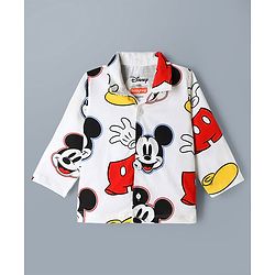 Babyhug Disney 100% Cotton Knit Full Sleeves Co-Ords Shirt & Pyjama Night Suit With Mickey Mouse Graphic - White