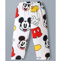 Babyhug Disney 100% Cotton Knit Full Sleeves Co-Ords Shirt & Pyjama Night Suit With Mickey Mouse Graphic - White