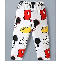 Babyhug Disney 100% Cotton Knit Full Sleeves Co-Ords Shirt & Pyjama Night Suit With Mickey Mouse Graphic - White