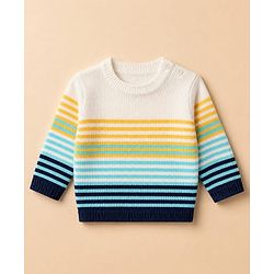 Babyhug Knit Full Sleeves Sweater and Pant Set with Stripes - Blue