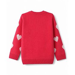 Babyhug Knit Full Sleeves Sweater Set With Heart Design  - Red