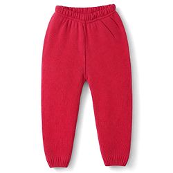 Babyhug Knit Full Sleeves Sweater Set With Heart Design  - Red