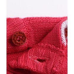Babyhug Knit Full Sleeves Sweater Set With Heart Design  - Red