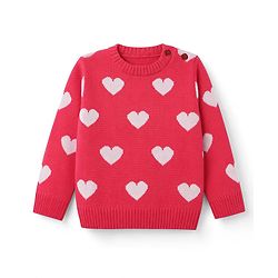 Babyhug Knit Full Sleeves Sweater Set With Heart Design  - Red