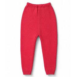 Babyhug Knit Full Sleeves Sweater Set With Heart Design  - Red