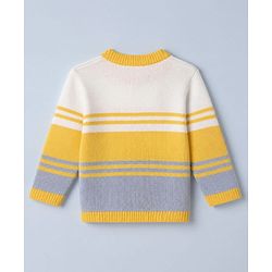 Babyhug Knit Full Sleeves Sweater and Pant Set with Stripes - Blue, Yellow