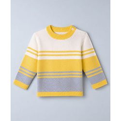 Babyhug Knit Full Sleeves Sweater and Pant Set with Stripes - Blue, Yellow