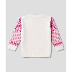 Babyhug Knit Full Sleeves Sweater Set With Floral Design - Pink