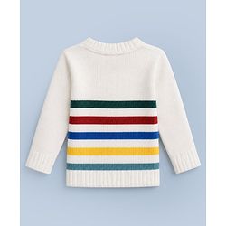Babyhug Knit Full Sleeves Front Open Sweater and Pant Set with Stripes - White