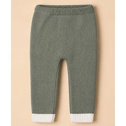 Babyhug Knit Full Raglan Sleeves Front Open Sweater and Pant Set with Color Block - Green Yellow