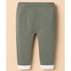 Babyhug Knit Full Raglan Sleeves Front Open Sweater and Pant Set with Color Block - Green Yellow