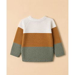 Babyhug Knit Full Raglan Sleeves Front Open Sweater and Pant Set with Color Block - Green Yellow