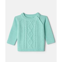 Babyhug Knit Full Raglan Sleeves Sweater & Pant Set with Cable Knit - Blue