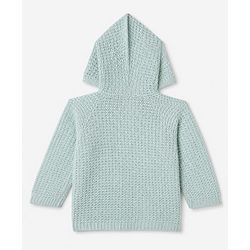 Babyhug Knit Full Sleeves Hooded Sweater & Pant Set with Cable Knit - Aqua Blue